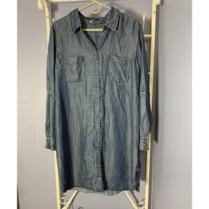 Soft Surroundings Women's Blue Chambray Tencel Button-Down Shirt Dress LG